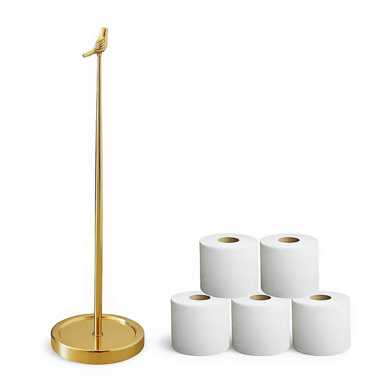 Bird Toilet Paper Holder Stand for 4 Rolls, Cute Animal Bathroom Decor, Funky Decorative Freestanding Toilet Roll Holder - Gold