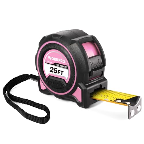 WORKPRO Pink Tape Measure, 25FT Heavy Duty Tape Measurement