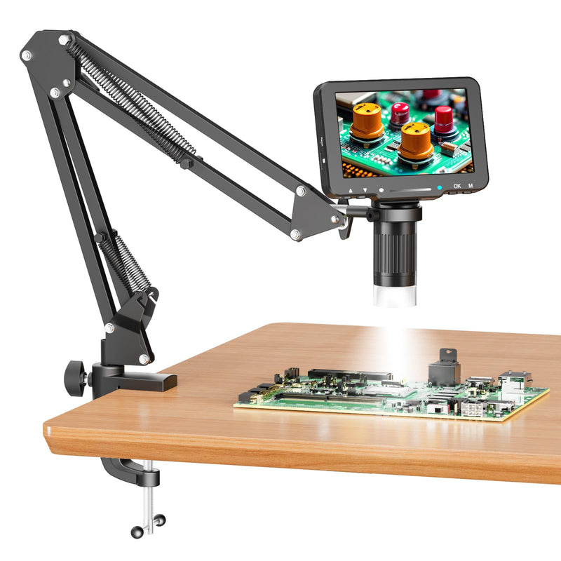 5" LCD Digital Soldering Microscope with Flexible Stand, 1000X Magnification for Electronics Repair & Coins, 1080P PC View, 8 LEDs (Micro SD Card Not Included)
