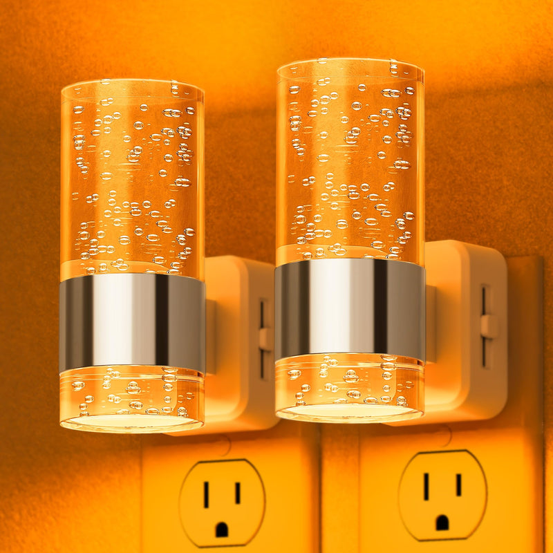 Briignite Night Light, 2 Pack Dimmable Night Lights Plug into Wall, LED Night Light with 0-100 LM Adjustable Brightness, Automatic Night Lights with Dusk to Dawn Sensor, for Bathroom Hallway Sliver Ring-Amber