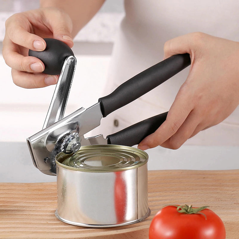 Heavy Duty Manual Can Opener Smooth Edge, Hand Crank Cans Opener for Adults Seniors, Kitchen Camping Tools, Stainless Steel, Black