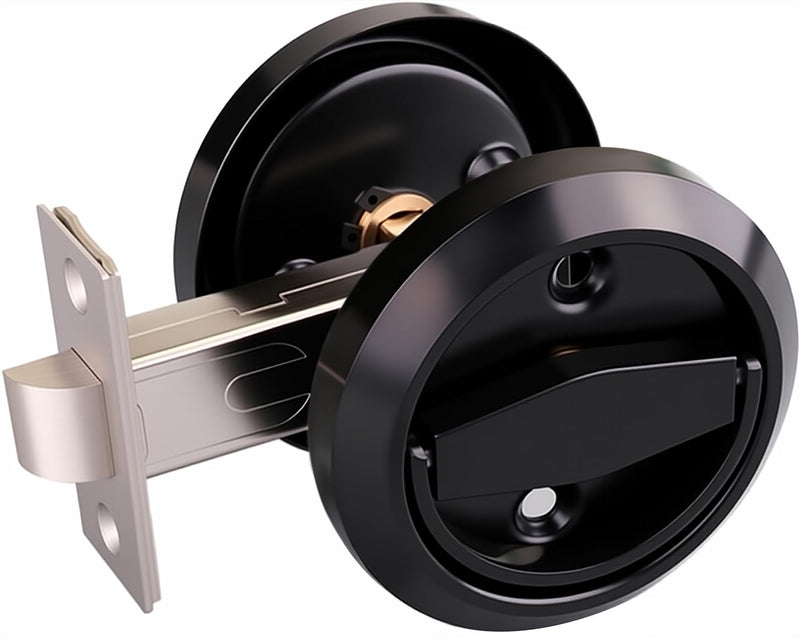 Flat Door Knob, Flush Mount Low Profile Door Knob, Stainless Steel Round Recessed Door Knob, Hidden Cup Door Knob, Pocket Door Knob Without Keys for Space Saving(Black)