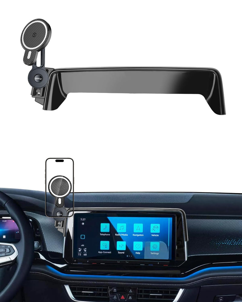 PZK Car Phone Mount for 2024-2026 VW/Volkswagen Atlas/Altas Cross Sport | SE/SEL/Premium R-Line /R-Line 12-inch Screen Magnetic 15W Fast Wireless Charger Phone Holder 360° Rotating Extension Rod With Extension Rod Magsafe+ Wireless Charger