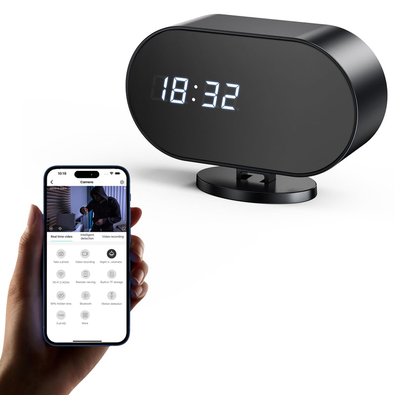 Hidden Camera Clock with 2 MP IR Night Vision WiFi 2000 mAh Motion Detection Spy Camera Portable for Home, Office