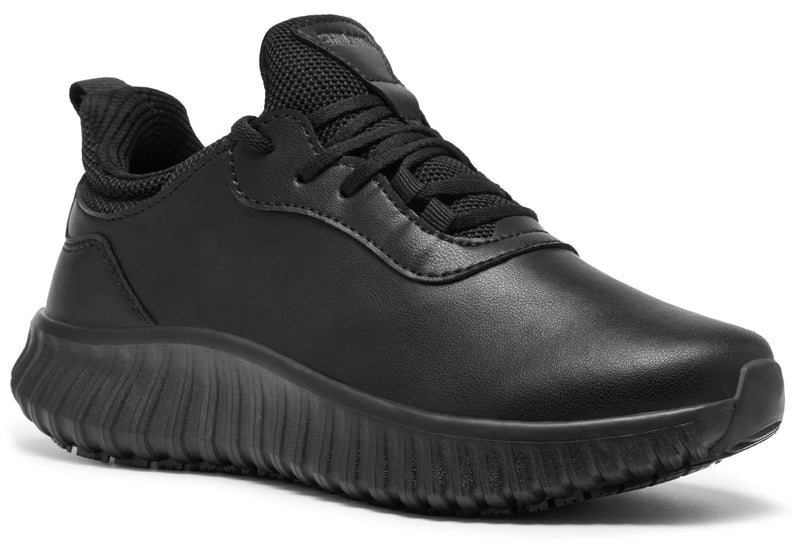 SHULOOK Non Slip Work Shoes for Women Food Service Water Resistant Sneakers Waterproof Kitchen Chef Restaurant Lace Up Walking Lightweight Comfortable Nursing Working Footwear 8 Black