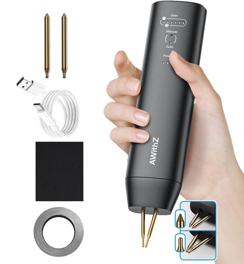 Battery Spot Welder, 11 Gear Adjustable Double-ended Replaceable Pen Tip Spot Welder, Automatic and Manual Modes, Welding Plated Nickel Sheets for DIY 18650 Battery (Black-Upgrade)