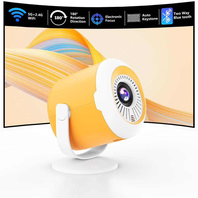 Portable Mini Projector with WiFi and Bluetooth Rotatable Movie Projector with Electronic Focus LED Pico Projectors for Home Theater Compatible with Smartphone, TV Stick, Laptop, HDMI, USB