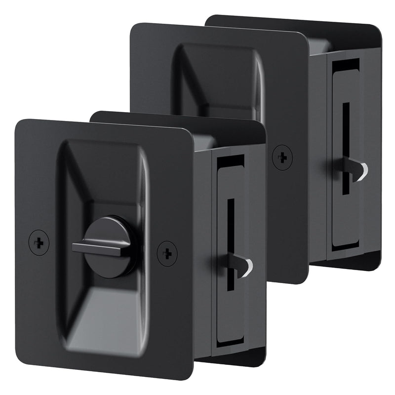 Matte Black Pocket Door Lock, 2-Pack Privacy Pocket Door Hardware, Pocket Door Handles, Pocket Door Lock Latch with Pull, 2-3/4’’x2-1/2’’, for 1.38’’-1.77’’ Thickness Door