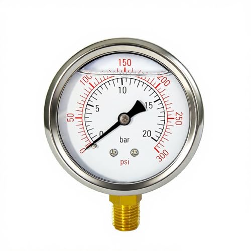YSIL 0-300 Psi Glycerin Liquid Filled Pressure Gauge 1/4”NPT Lower Mount 0-300Psi Lower Mount (Single Gauge)