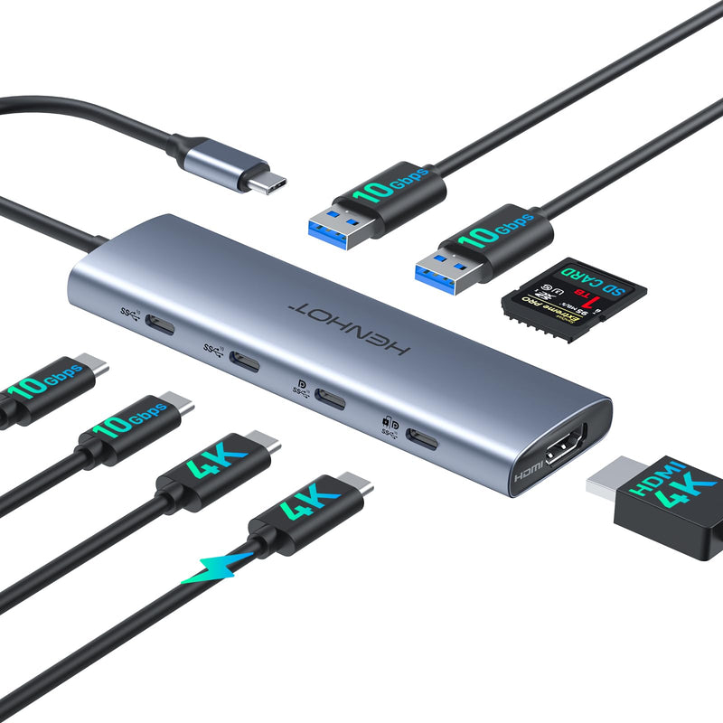 Versatile USB C Video Hub 3 Monitors Docking Station with DP Alt Dual 4K@30Hz, HDMI, 100W PD, 10Gbps*6Ports, SD 4.0, Laptop Docking Station for Dell, HP, ASUS, Steam Deck, Rog Ally, Legion Go,Samsung 8 IN 1