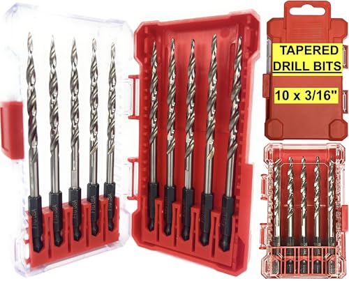 FTG USA 10 Pc 3/16" (#10) Tapered Drill Bits Replacement for Countersink 10-Pc #10 Standard Hex Shank