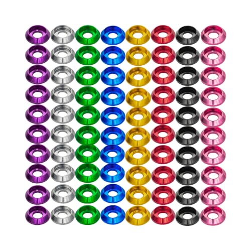 [80PCS] M3 Counterbore Washers Color Mixed, Anodized Aluminum Alloy, Head Washers Gaskets Cup Shim for Screw RC/FPV/PC/Drone/Toys/Mechanical Accessories Parts Mix