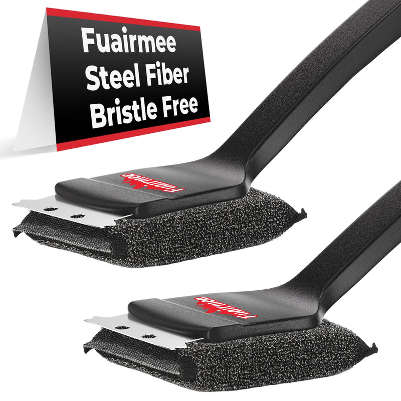 2PCS Bristle Free Grill Brush with Scraper, Efficient Cleaning, Safe Grill Accessories for Weber Gas/Stainless Steel Grates/Charcoal Grill, Gift for Dad Black