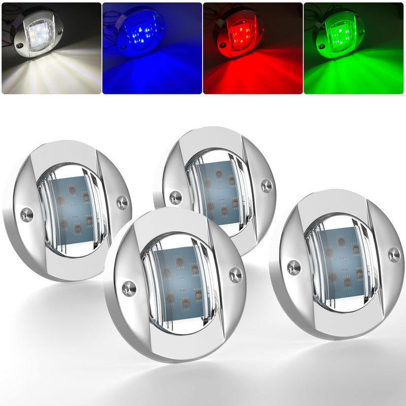 PSEQT 6LED RGBW Boat Courtesy Lights, 4-color 3'' Round Waterproof Marine Interior Deck Transom Stern Navigation Lights for Pontoon Fishing Boat Bass Sailboat Kayak Yacht (Pack of 4) Pack of 4