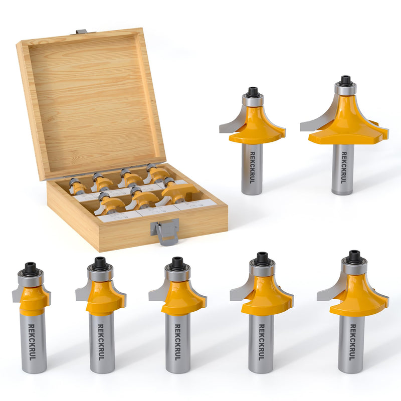 7-Piece Roundover Router Bit Set - 1/2" Shank, Carbide Inserts for Woodworking, Rounding Edges Bits: 1/8", 1/4", 5/16", 3/8", 7/16", 1/2", 3/4" Radius 1/2" Shank-7pcs