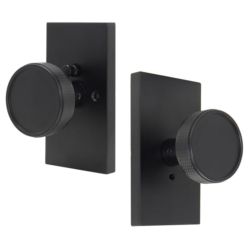 Black Door Knob with Lock, Interior Door Knobs for Bedroom and Bathroom | Zinc Alloy Privacy Door Handle, Knurled Solid Door Knob with Large Backplate, Heavy Duty Interior Door Knobs with lock Black 1