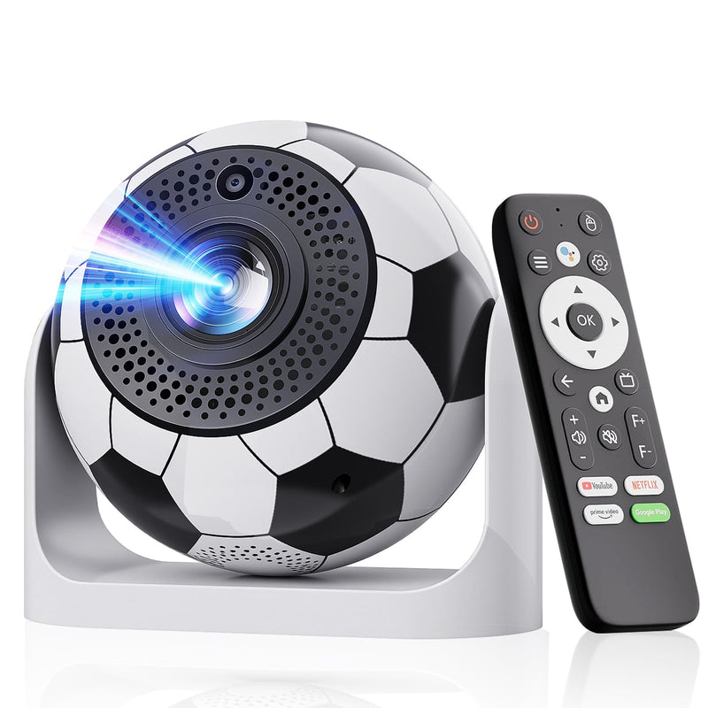 Mini Projector with WiFi and Bluetooth Auto Focus & Vertical Keystone Smart Portable Projector Android 13 with Built in Apps 1080P HD 4K Support w/ HDMI/USB Supported Home Movie Projector (Football) Football