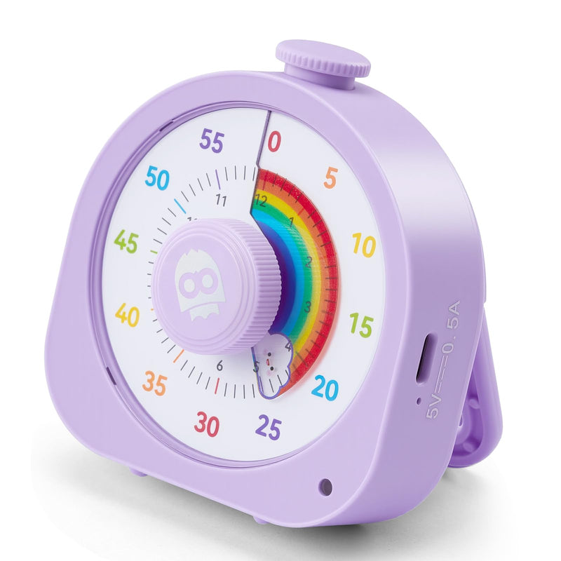 Visual Timer – Rainbow Magnetic Timer for Classroom, 60min/12h Rechargeable Countdown Timers, Silent Pomodoro Timers for Kids & Adults with ADHD Purple