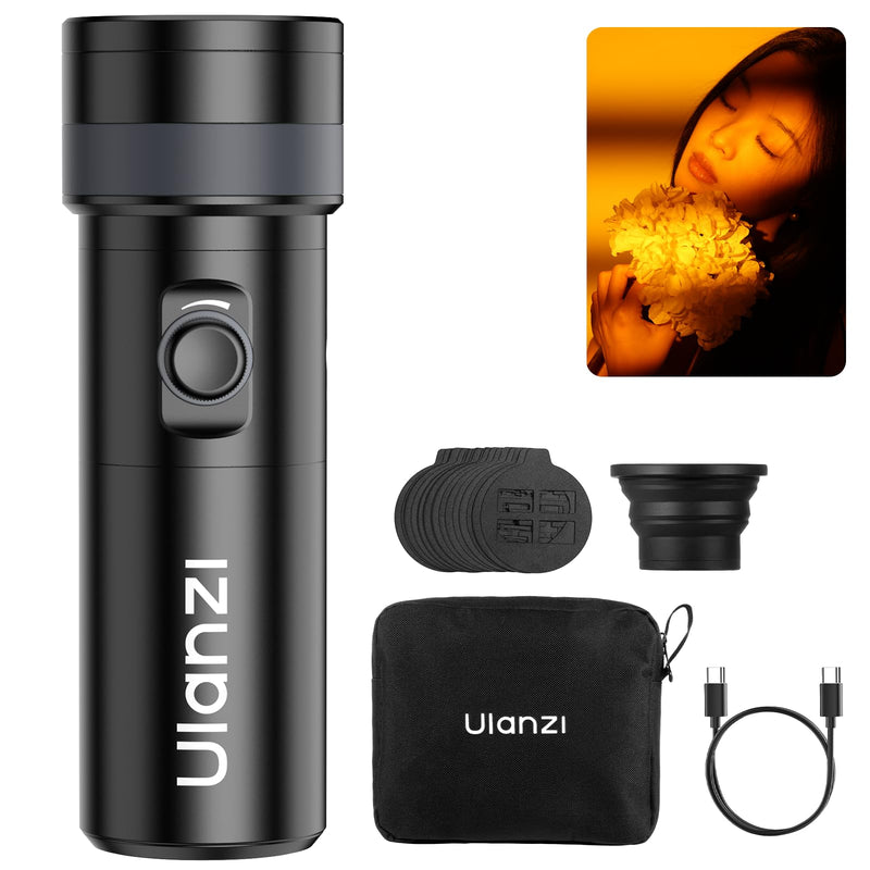 ULANZI LM01 Photography Flashlight RGB Video Light, 7500mAh Rechargeable Photography Flashlight with 20 Filters, 3H Max Runtime, 1200 Lux Output for Wedding, TikTok Videos, Cosplay, Content Creation