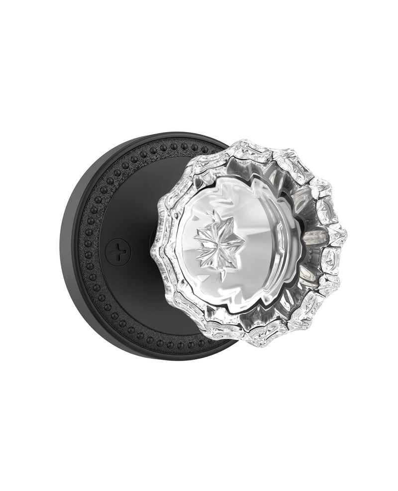 Asidrama 1 Pack Passage Black Crystal Door Knob with Lock, Matte Black Glass Door Knobs Interior for Bedroom or Bathroom, Heavy Duty for Left Right Sided Doors