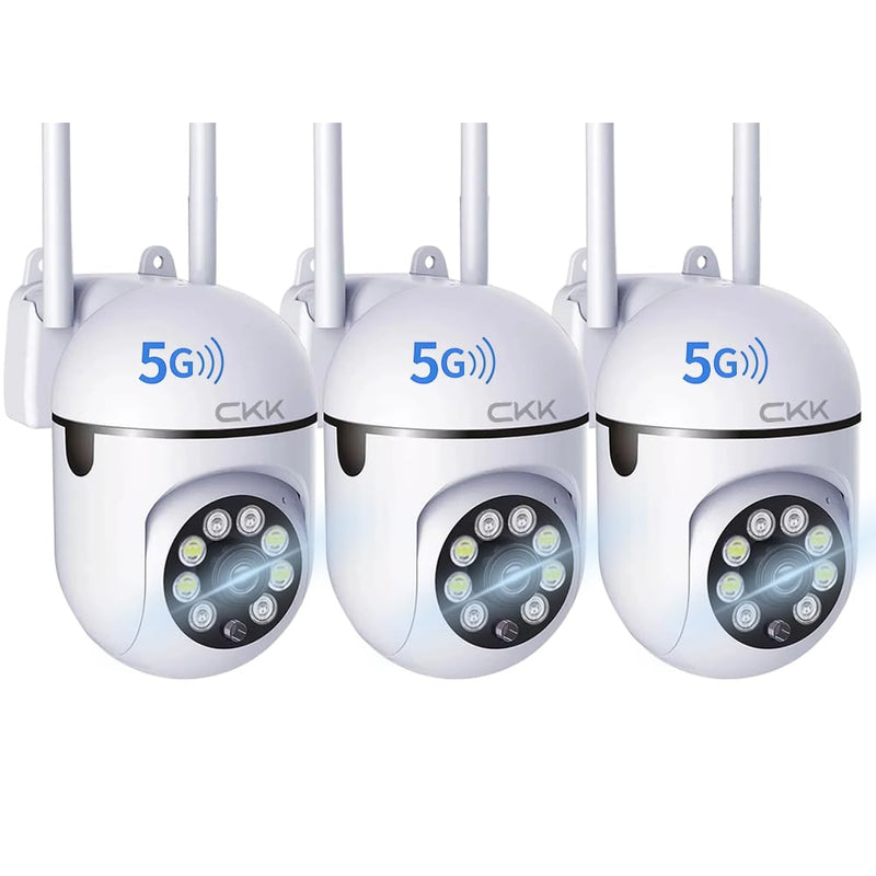 CKK 1080P Home Security Camera Wired, 3 Pcs Outdoor WiFi Camera (2.4G/5G Dual-Band), 360° Pan/Tilt, Color Night Vision, Motion Alerts, 2-Way Audio, Compatible with Alexa, SD/Cloud Storage 3 Pack