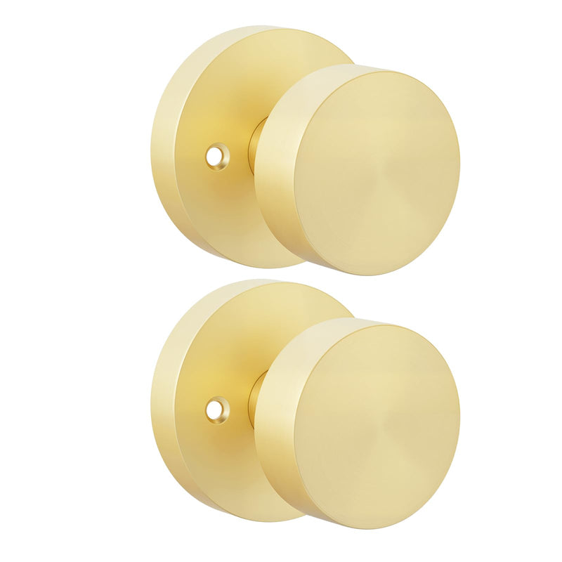 Goldenwarm Gold Door Knob Dummy, Zinc Alloy Keyless Brushed Gold Door Knobs for Closet and Bifold - Single Side Non Turning (1 Pack/2 Pieces) 1