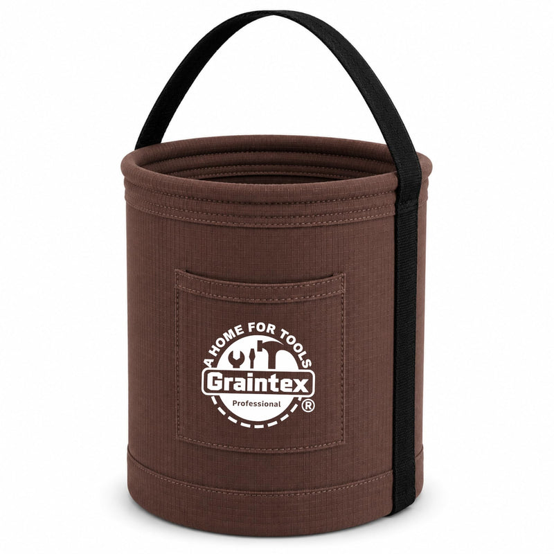 Graintex Canvas Utility Bucket 12"x15", Round Tool Bucket, Reinforced Base & Carry Handle, Ripstop Canvas, Multi-Purpose Bag for Jobsite, Home Use - Coffee Brown