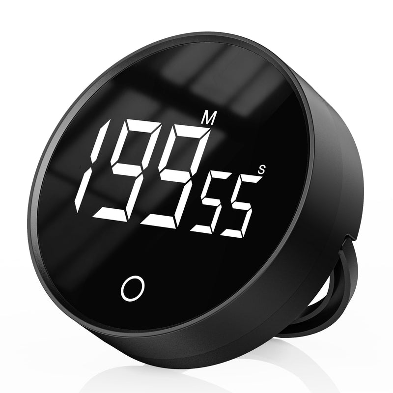 Digital Kitchen Timer, Rechargeable Magnetic Visual Timer with Large LED Display, Adjustable Volume for Classroom, Cooking, Fitness, Baking, Kids Learning & Teaching (1, Black)