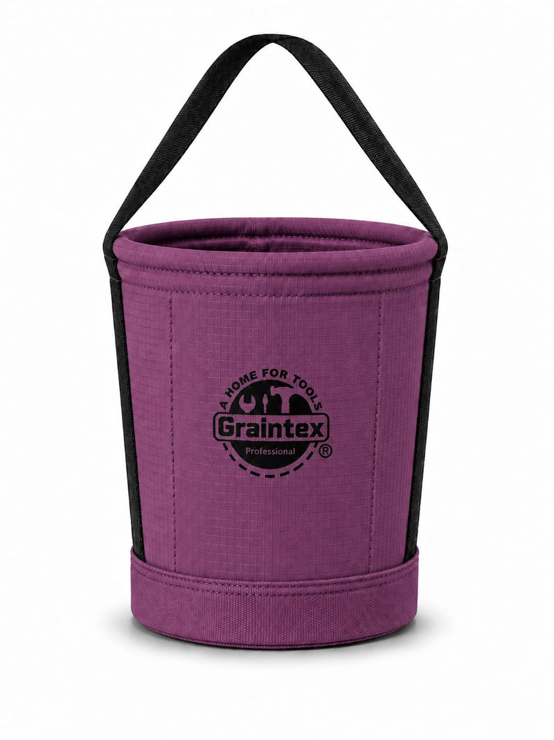 Graintex Tapered Canvas Bucket 12"x10"x15", Utility Tool Bucket 16 Inside Pockets, Reinforced Base & Carry Handle, Ripstop Canvas, Multi-Purpose Bag for Jobsite & Home Use for Tool Storage Solutions Purple