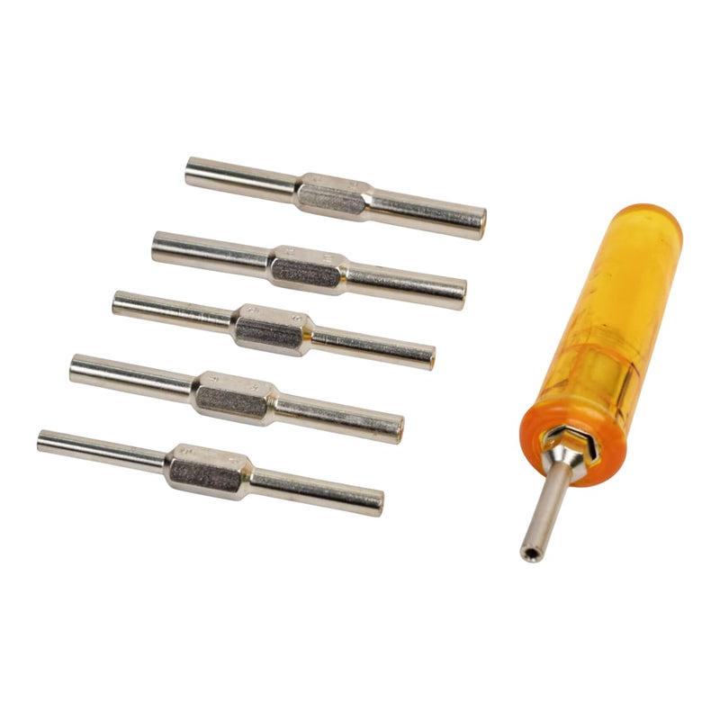PRAZTECH® Clock Mainspring Let-Down Key Tool Kit | Includes 6 Double-Ended Chuck Rods (12 Arbor Sizes) + Ergonomic Handle | Clock Winding Arbor Release Tool for Watchmakers & Repair