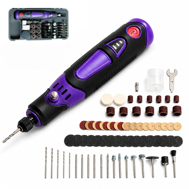 Cordless Rotary Tool Kit, 3.6V Mini Rotary Tool with 82 Accessories, 3 Variable Speed Rechargeable Engraving Pen & Electric Grinder for Wood, Glass, Metal Drilling, Sanding, Polishing Purple (Indicator Light)