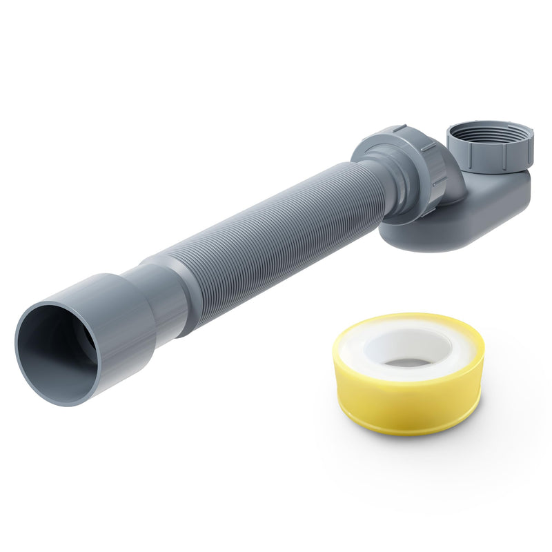 Flexible Freestanding Tub Drain Kit, Low Profile Flat P Trap for 1 1/2" Bathtub & Shower Drain Pipe, Easy Install, Fits Freestanding Bath Tubs, PVC Drain Hose Included