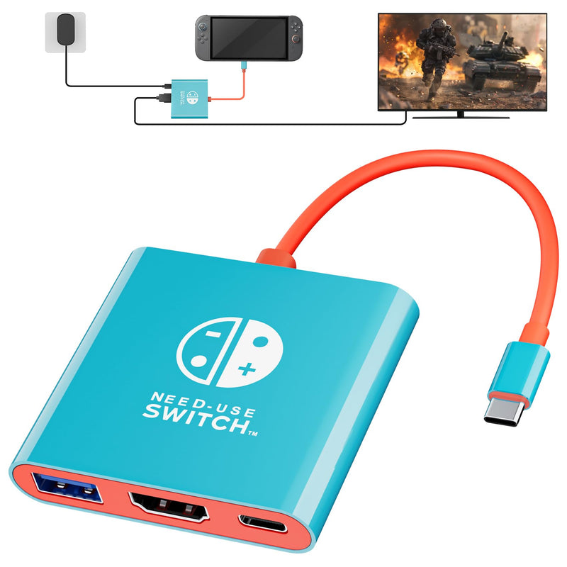 Docking Station for Switch 2, TV Dock with 4K/60Hz HDMI, 100W PD, USB 3.0 Port, TV Adapter, Travel Docking Station Compatible with Nintend0 Switch 2 / Switch/OLED/Steam Deck/Laptop/Phone Blue