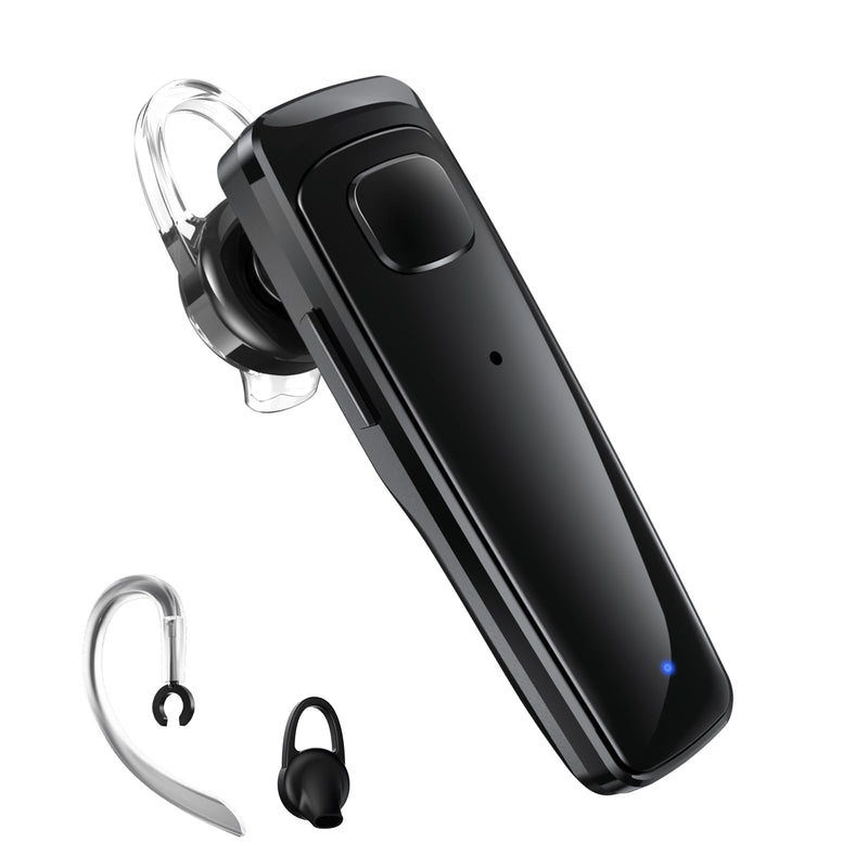 Bluetooth Headset, Single Ear Business Earbuds, V5.3 Hands-Free Earphones with Hook, 16 Hrs Talk Time Wireless Earbuds, Bluetooth Earpiece with Built-in Mic for Driving/Business/Office/Truck Driver Black