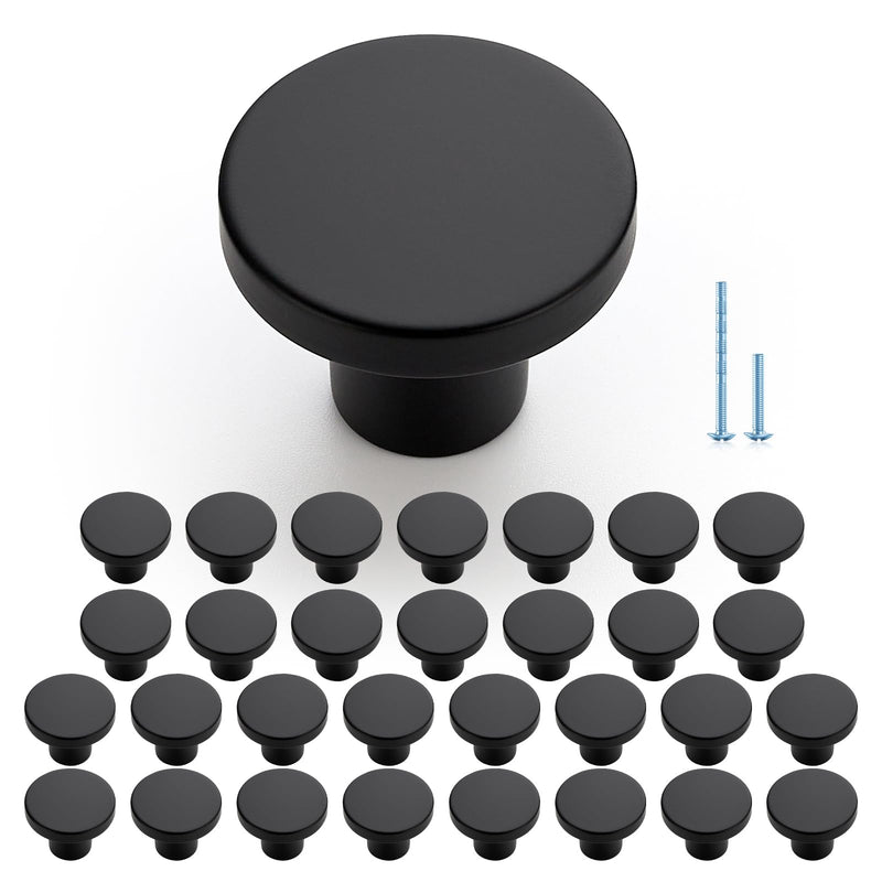 JOY DECOR 30 Pack Black Cabinet Knobs, Matte Black Kitchen Cabinet Knobs, 1-1/5 Inch Round Drawer Pulls, Kitchen Hardware for Dresser Drawers Closets