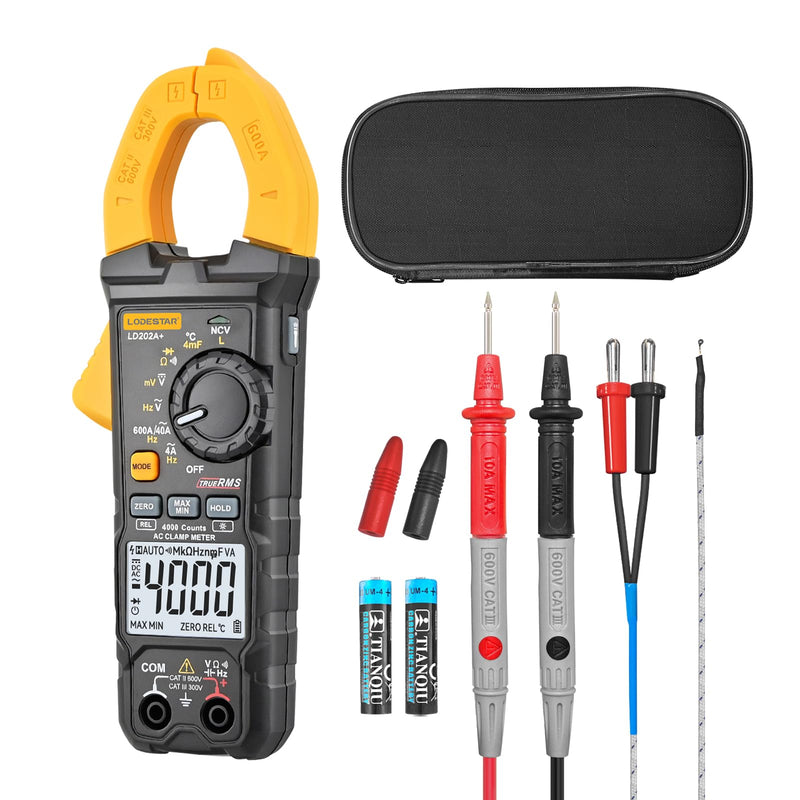 Digital Clamp Meter Multimeter 4000 Counts Voltage Tester with Auto Range, AC/DC Voltage, AC Current, Resistance, Capacitance, Continuity Diode,Live Wire Test, NCV, True RMS, AC Current Meter LD202A+ LD202A+ 4000 Counts AC Current