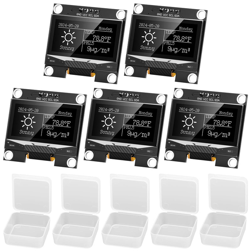 5pcs Pre-Soldered 1.3 Inch I2C OLED Display Module 128 x 64 Pixel SSD1306 Driver Self-Luminous Display Board with Protective Case for Arduino/Raspberry Pi/ESP32 5