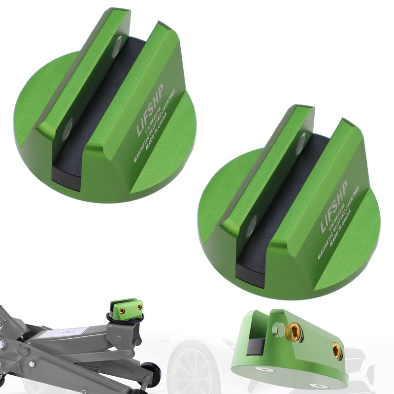  [AUSTRALIA] - 2Pcs Universal Aluminum Grooved Magnetic Jack Pad, Jacking Puck Pinch Weld Frame Rail Adapter, for Car SUV Truck Pickup Sedan MPV Wagon, Change Tire Repair Tires Oil Change Must Have-Green Green-2Pcs