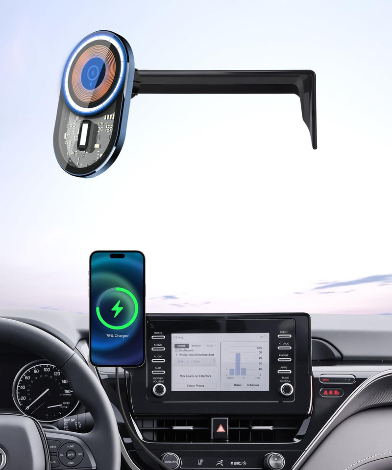 15W Wireless Charging Car Phone Holder for Toyota Camry 2021-2024 7" Screen | Magsafe Accessories Fast Charging Magnetic Cell Phone Holder Clip Compatible with iPhone Android, 3D Fit Vehicle Phone Stand