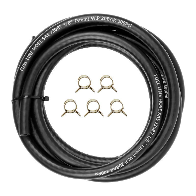 Fuel Line Hose 1/8" ID 20FT With 5PCS Clamps, High Performance 300PSI, Push Lock Reinforced NBR Rubber Automotive Fuel Line For Lawn Mowers/Cultivator/ATV's Tractors And Other Small Engine Equipment 1/8"-20FT