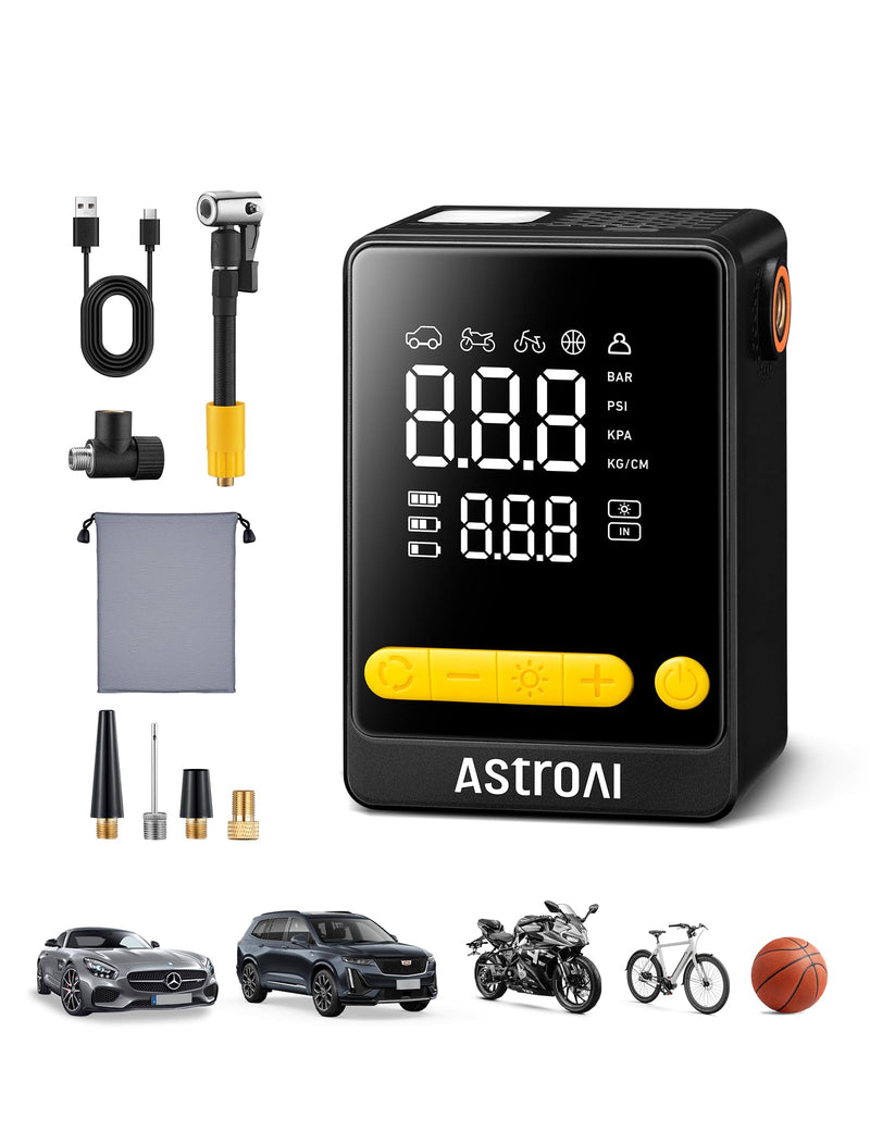 AstroAI L10 Mini Tire Inflator Portable Air Compressor,150PSI Air Pump for Car Tires with Tire Pressure Gauge,Bike Pump with LED Light,Tire Inflator for Cars,Bikes,Motorcycles,Balls,Car Accessories Compact