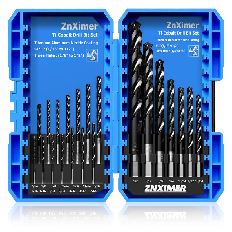 Triple Spiral Flute Cobalt Drill Bit Set (Pro - TiAlN Coated), Metal Drill Bit Set for Steel, Hardened Metal, Stainless Steel, 21PCS Drill Bits 1/16" to 1/2" with Index Storage Case 1/16" to 1/2" (21pcs Pro Set)