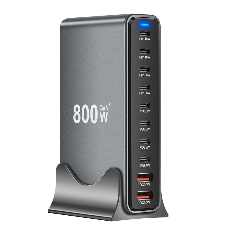 800W USB C Fast Charger Block, 10 Ports GaN III USB Chagring Station, Dual 140W PD PPS HUB for Multiple Devices, Laptop Adapter Compatible with MacBook Pro/Air iPad iPhone Pro Max, Galaxy, Dell, HP 800W