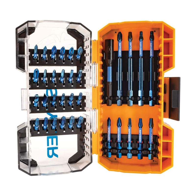 Spyder 34-Piece Screwdriver and Impact Driver Bit Kit, Mach-Blue Plating, IMPACTive Alloy Tool Steel Torsion Zones 34-Piece Set