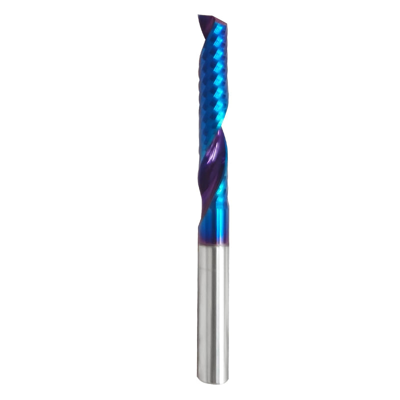 O Single Flute Upcut Spiral End Mill CNC Router Bit with NACO Coating for Acrylic Plastic Cutting with Mirror Finish (1, 1/4Dx 1-1/2 CH x 1/4 SHK x3L) UT06