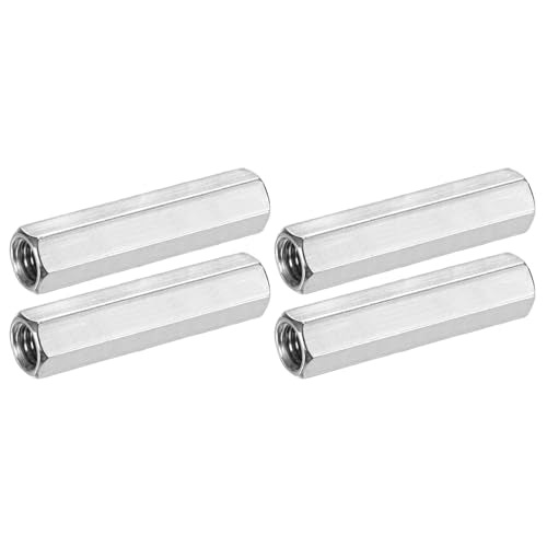 M METERXITY 4-Pack M10 x 1.5-Pitch Hex Coupling Nuts, 60mm Length 304 Stainless Steel Fully Threaded Rod Coupling Nut for Machine/Industrial, Studding Connector Fasteners[Silver Tone] M10-1.5 x 60mm