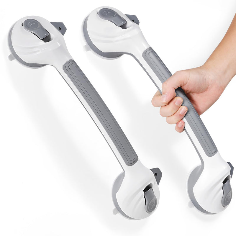 Reyiu Grab Bars for Shower, 16.5 Inch Shower Handle with Safety Indicators, Suction Cup Bathroom Grab Bar for Elderly, Seniors, Handicap - No Drill, Waterproof, Removable (2 Pack) 2 Pack Light Gray