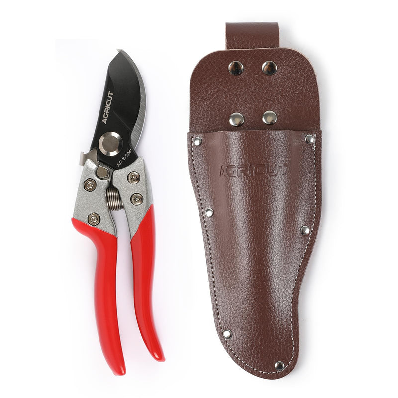AGRICUT Pruning Shears for Gardening, 7/8-Inch Cut Capacity Hand Clippers, Bypass Pruners, Gardening Scissors with Sharp Steel Blade (Aluminum Handle, High Carbon Steel PRO with Sheath) Aluminum Handle, High Carbon Steel PRO with Sheath
