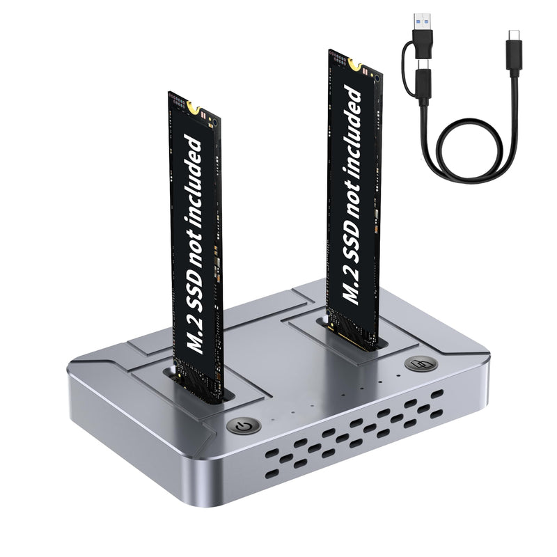 M.2 SSD Duplicator Dock, 20Gbps USB C Dual Bay Cloner, Aluminum Alloy Housing with Cooling Fan, Offline Clone/Data Transfer for NVMe SATA M.2 2230/2242/2260/2280 SSD