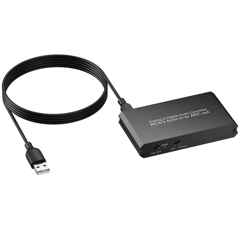 CAMWAY Analog to Digital Audio Converter - 3.5mm to ARC, RCA to ARC for Old TV,Computer,MP3 Player,Projector to Soundbar ARC Stereo Sound,Pro Chip,Dual Analog Inputs,Plug-Play for Home Audio Party